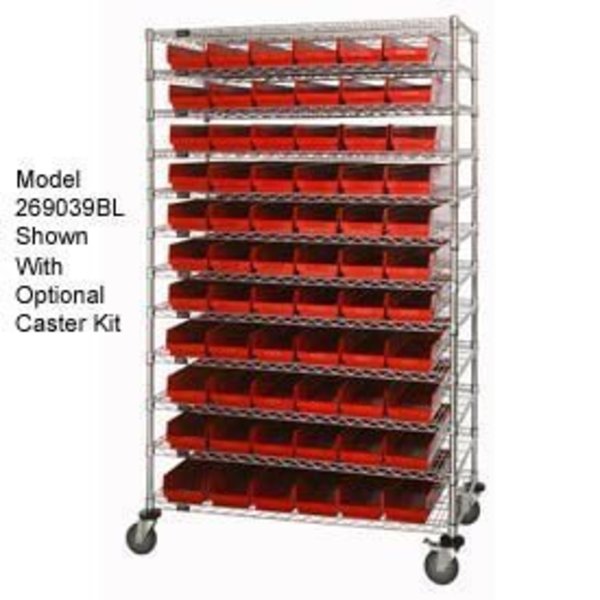 Global Equipment Chrome Wire Shelving with 110 4"H Plastic Shelf Bins Red, 24x72x74 269057RD